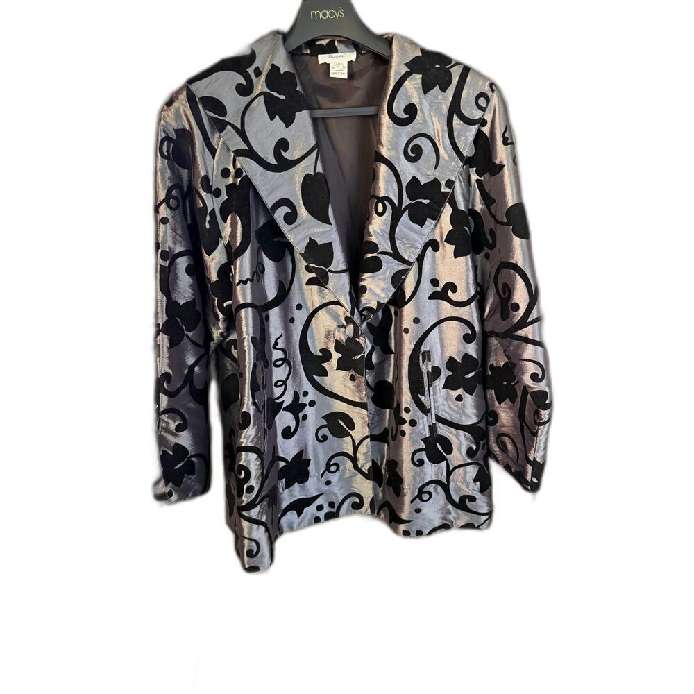 Dorman Cocktail Jacket Metalic silver/raised black velvet floral design, XL